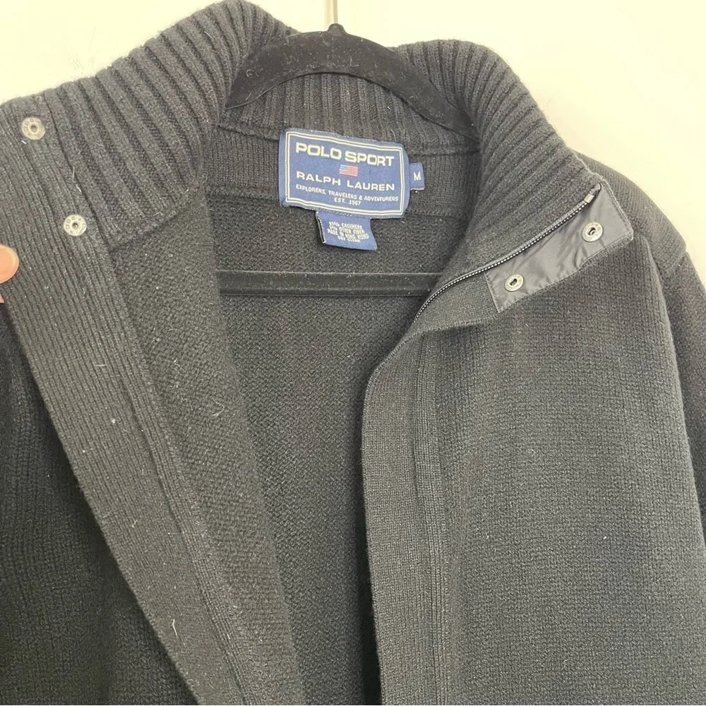 Polo Sport Ralph Lauren Black Heavy Cashmere Zip Cardigan Sweater Jacket Medium